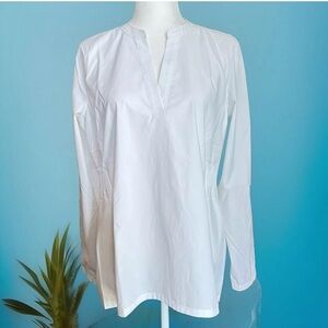 Athleta‎ v-neck, long sleeve white collarless pop-over blouse tunic top MEDIUM